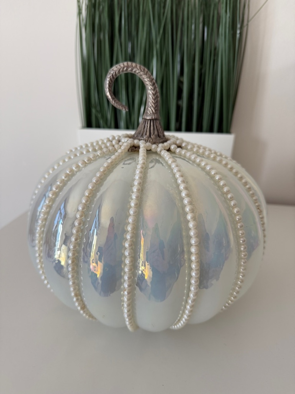Iridescent Glass Pumpkin Pearl Beaded Decor Fall Halloween India